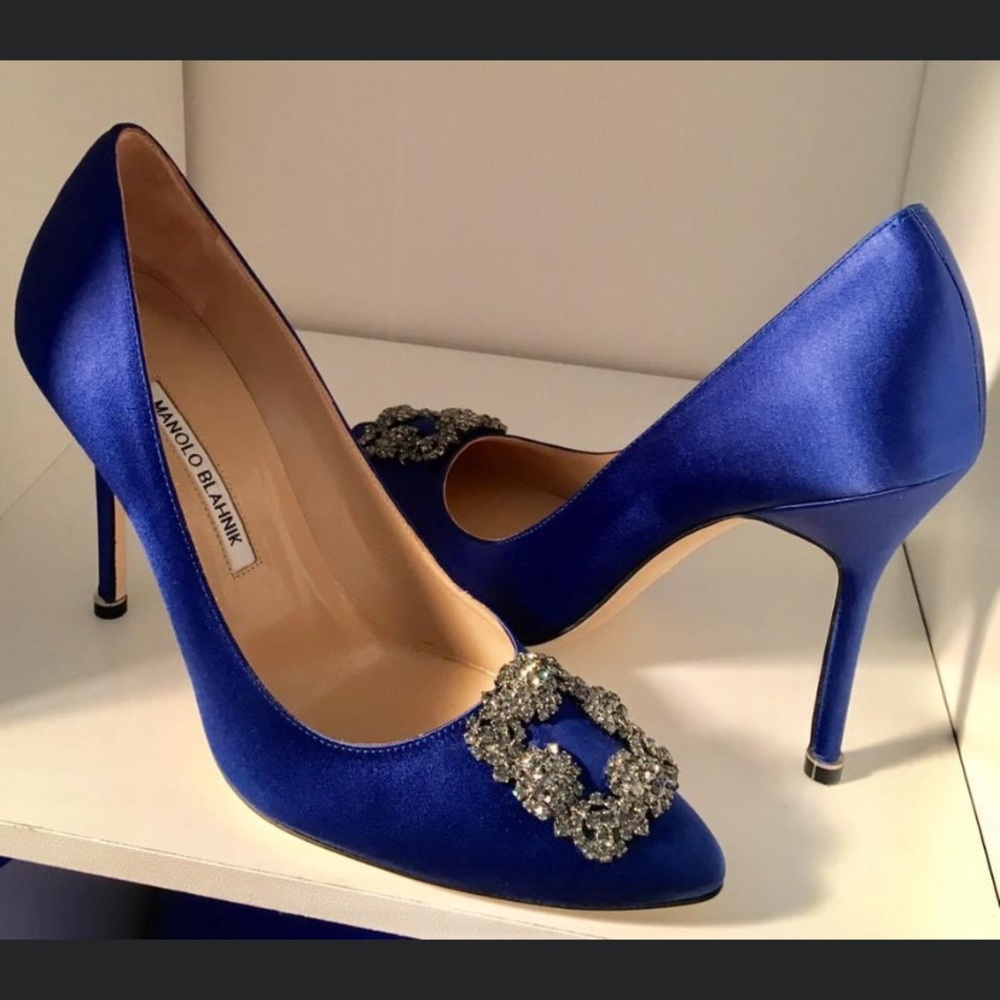 Manolo blahnik hangisi royal blue satin buckle heels - Picture 2 of 6